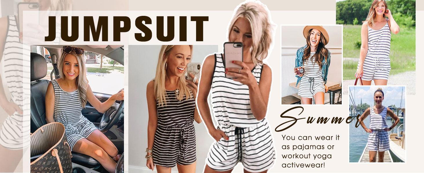 Rompers for Women Summer Sleeveless Scoop Neck Tank Top Casual Short Jumpsuit Rompers with Pockets