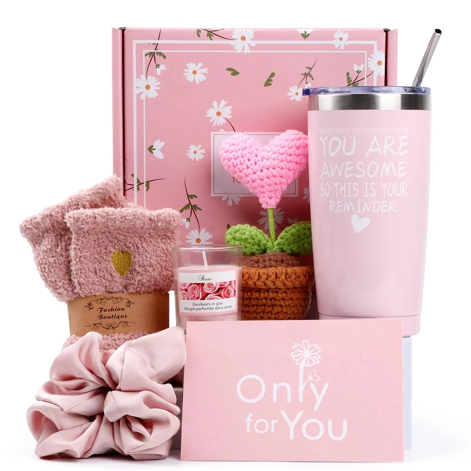 Gift Baskets for Women, Gift for Birthday, Christmas, Mother's Day, Valentine's Day, Get Well Gifts for Women, Teen girl,Siter, best friend, her, wife,Inspirational Gift Set Box (Pink)