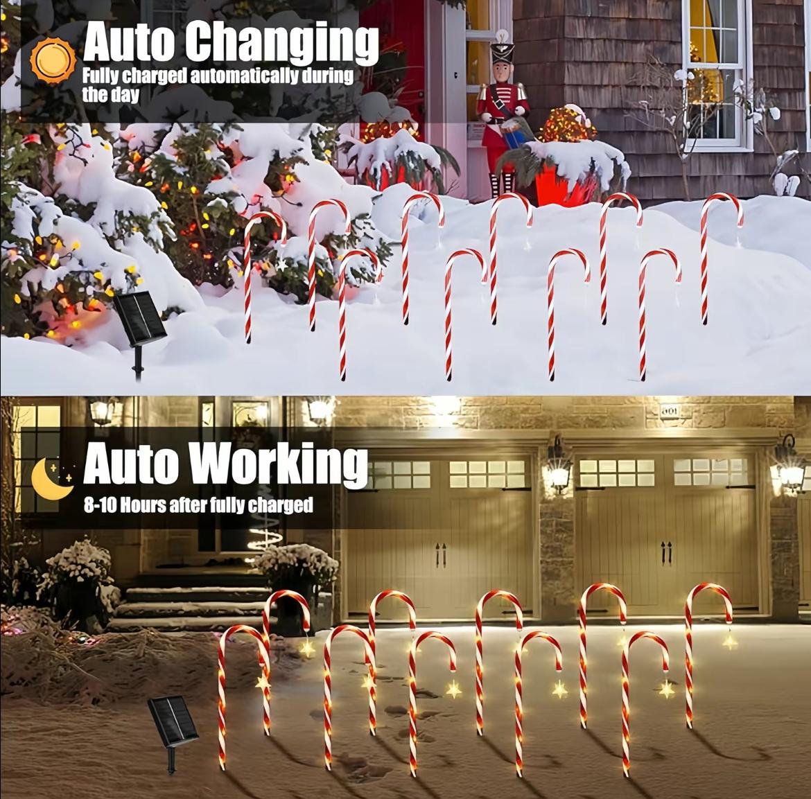 Solar-Powered LED Christmas Candy Cane Lights (8/12 Count) - 8 Modes, Battery-Powered, No Plug Needed, Ideal for Yards, Lawns, Walkways, Festive Winter Holiday Decorative Lights