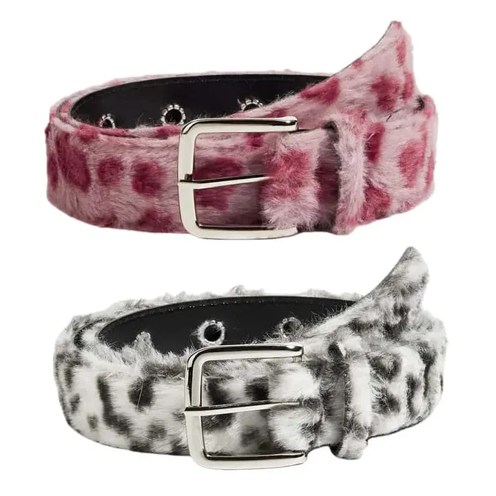 Y2K Fluffy Leopard Faux Fur Belt