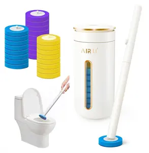 Wall-mounted disposable toilet brush - Ergonomically designed handle, no bending required for hygiene, adhesive installation for space-saving, replaceable brush heads suitable for both home and commercial use plunger set tiktok household items