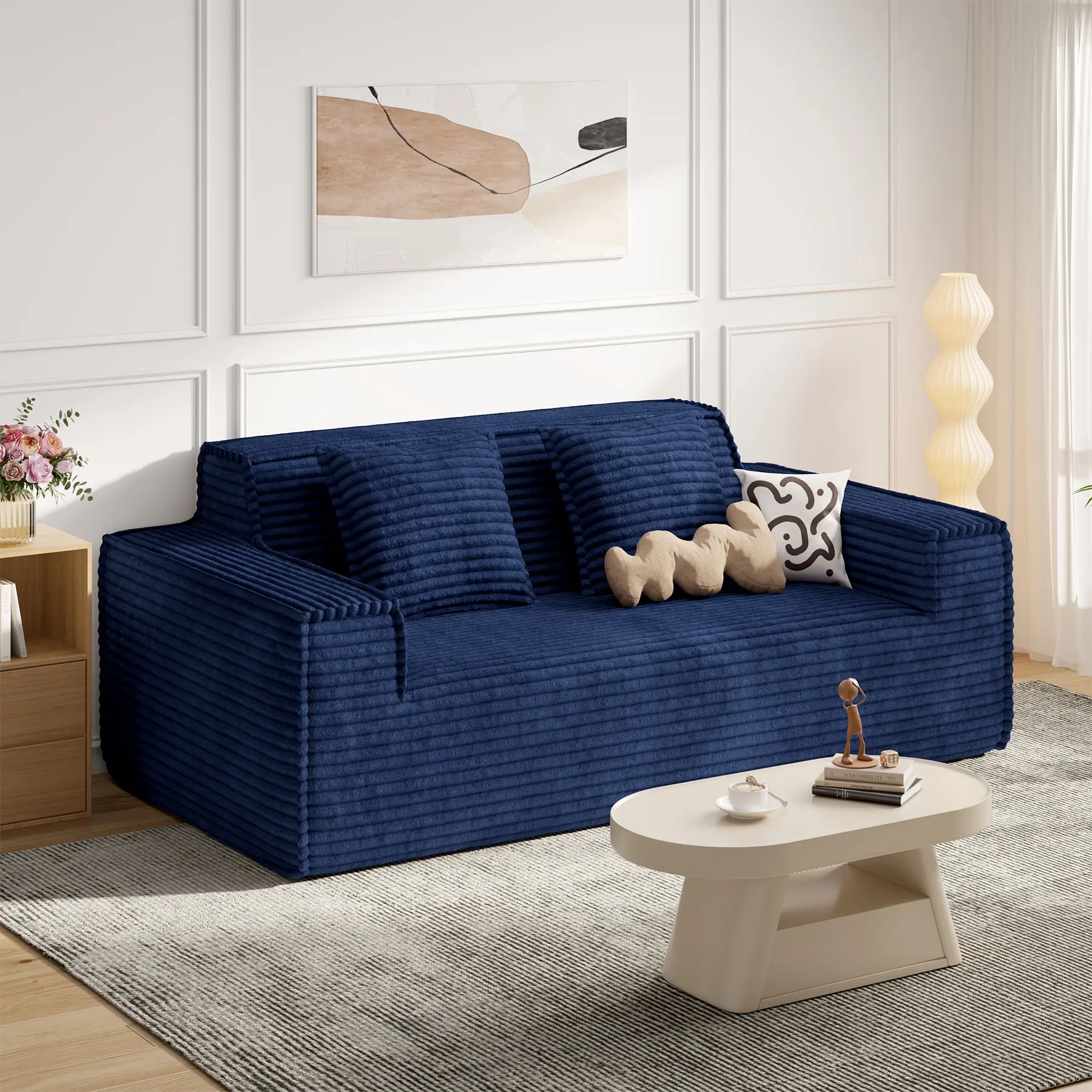 77in Modern Minimalist Corduroy Cloud Soft Sofa - 1 Pc Boneless Lazy Couch, No Assembly Required, Cozy Deep Seat Indoor Furniture for Living Room, Bedroom Apartment Furniture,dorm essentials,home decor