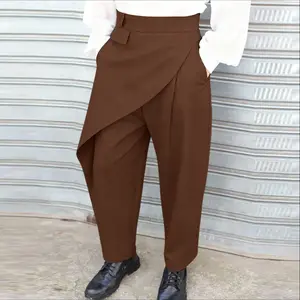 INCERUN Men's Smart Casual Asymmetric Trousers Skirt Overlay Design High Waist Work Pants Designer Fashion Bottoms