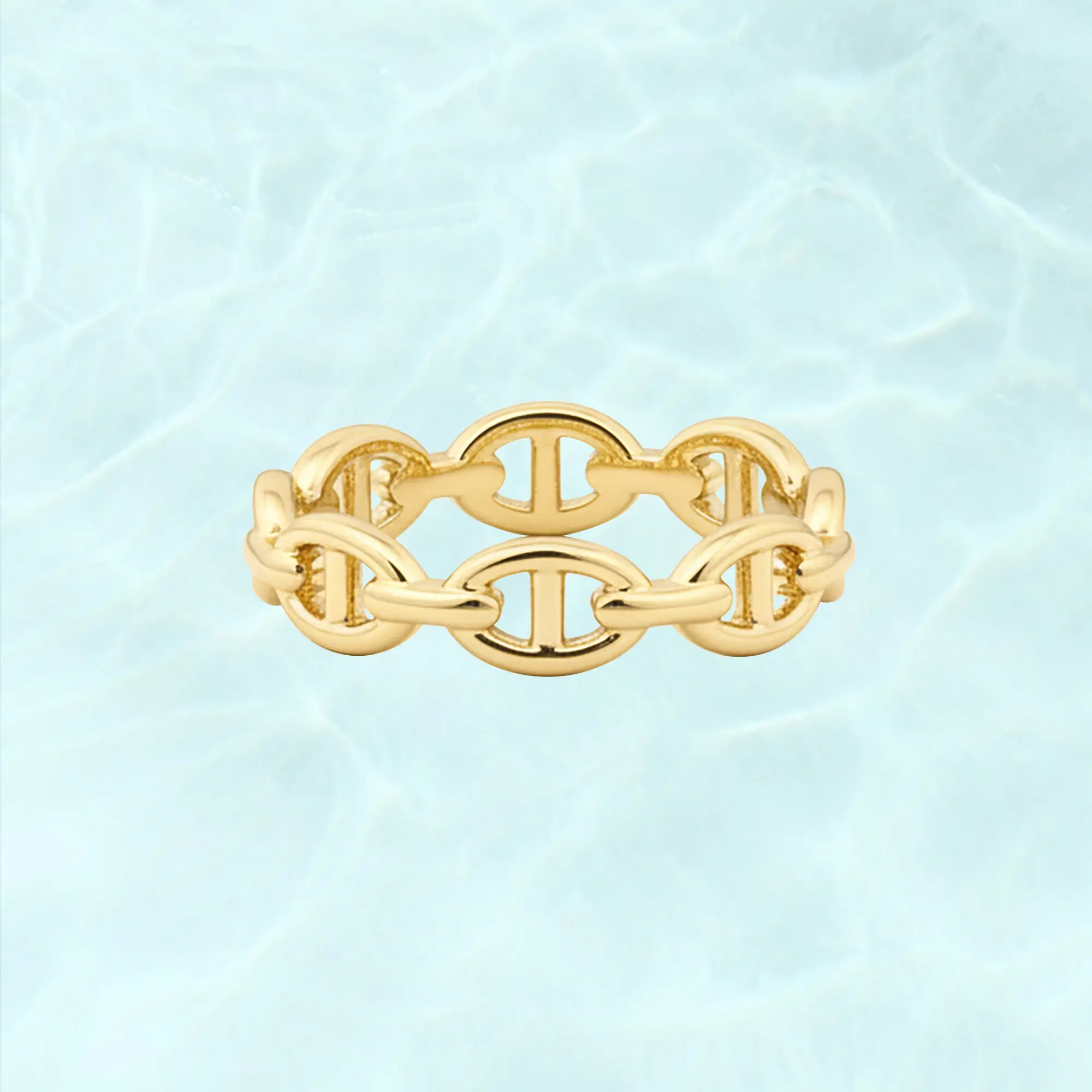 Waterproof Link Ring - 14K Gold Plated Stainless Steel Link Chain Ring for Women - Stackable Thin Trendy Jewelry