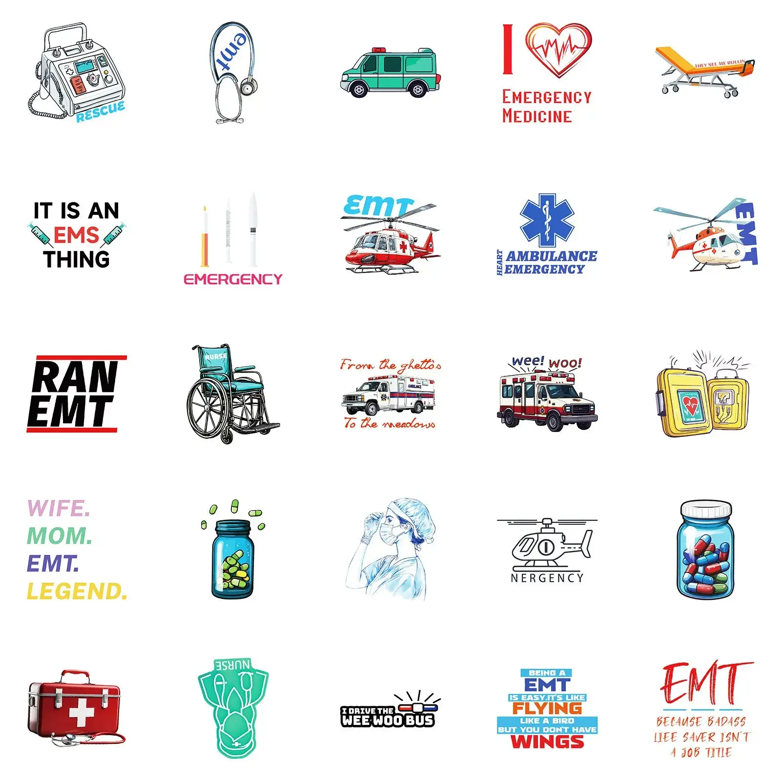 50 Ambulance EMS Stickers, EMT Student Decals, Paramedic Emergency Response Sticker Pack, Medical Gear Accessories