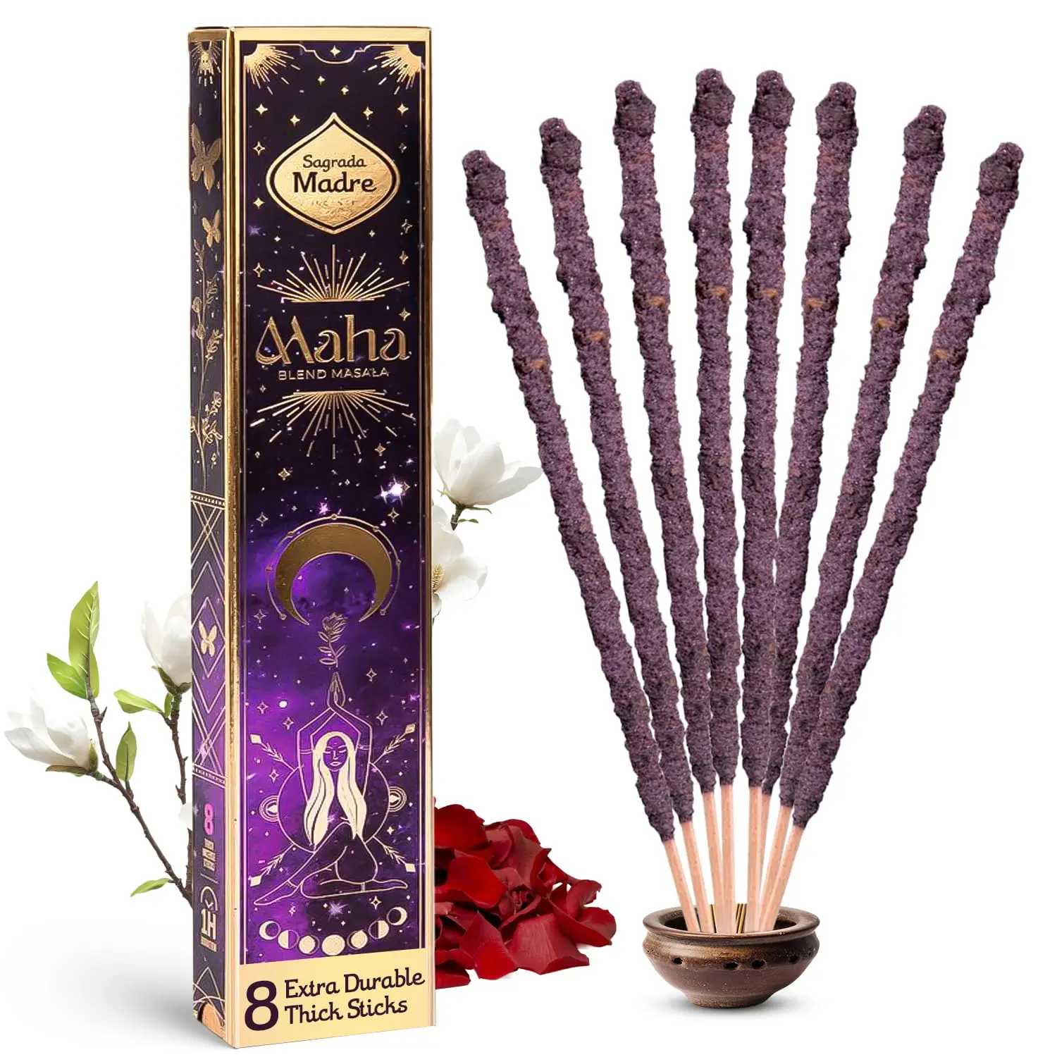 Maha & Gaia Wild-Harvested Incense Sticks | Premium Scented Handcrafted Incense for Home Fragrance, Meditation & Stress Relief | Natural Long Lasting Aroma – 9 Sticks Pack