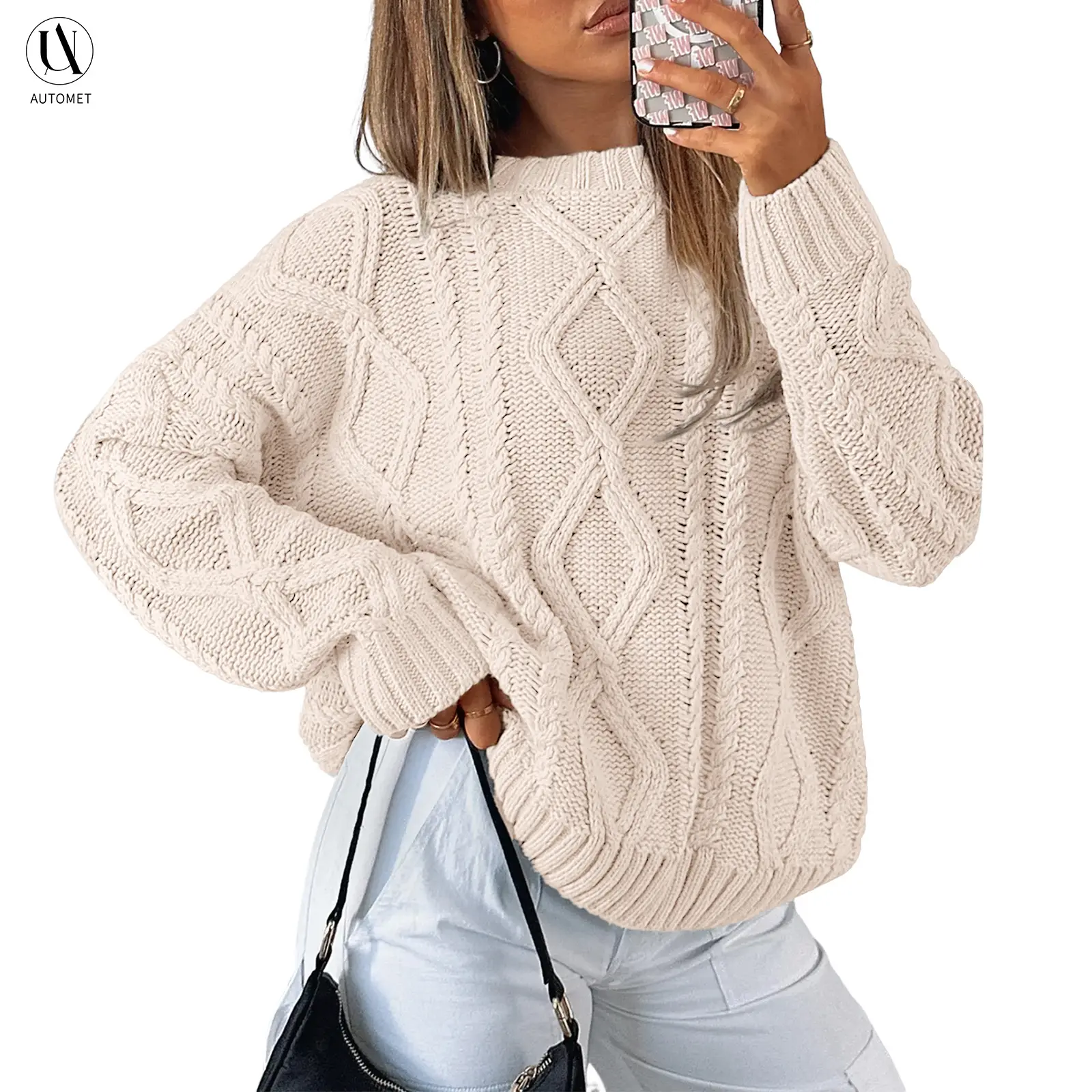 AUTOMET Women's Oversized Cable Knit Sweater, Chic Baggy Long Sleeve Pullover Top, Soft Knitwear for Casual Party Style, Halloween, Streetwear, Thanksgiving, Sweaters, Crew Neck, Chinese New Year, Cute Casual Tops, Valentines Day, Casual Chic