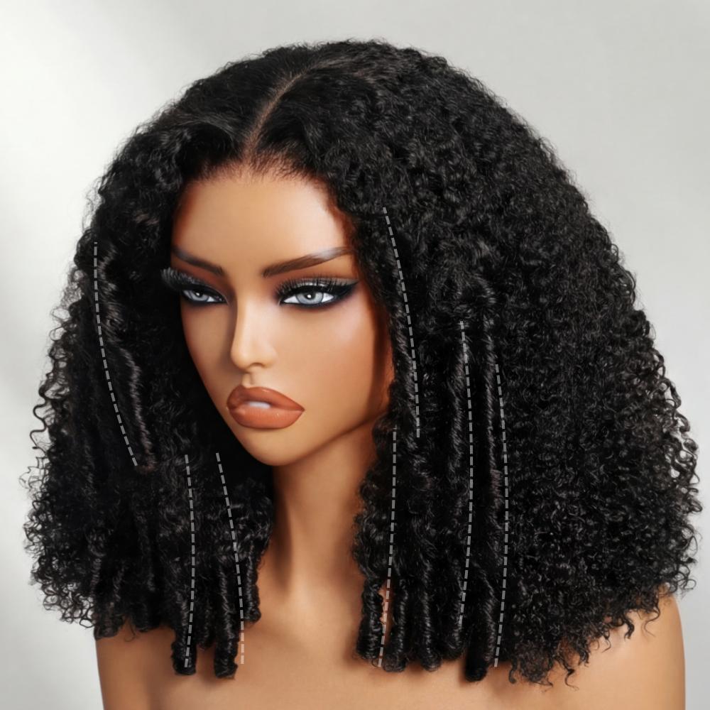 UNice Glueless Burmese Curly Layer 250% Density Afro Kinky Curly Wig Pre Bleached 7x5 HD Lace Closure Human Hair Wigs with Drawstring Pre Plucked Natural Hairline Beginners Friendly SpringStatements