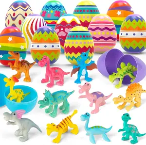 12 Pc Dinosaur Toy Filled Easter Eggs – Prefilled Easter Egg Hunt Toys, Easter Basket Stuffers & Easter Egg Fillers for Kids, Party Favors, Goody Bag Gifts