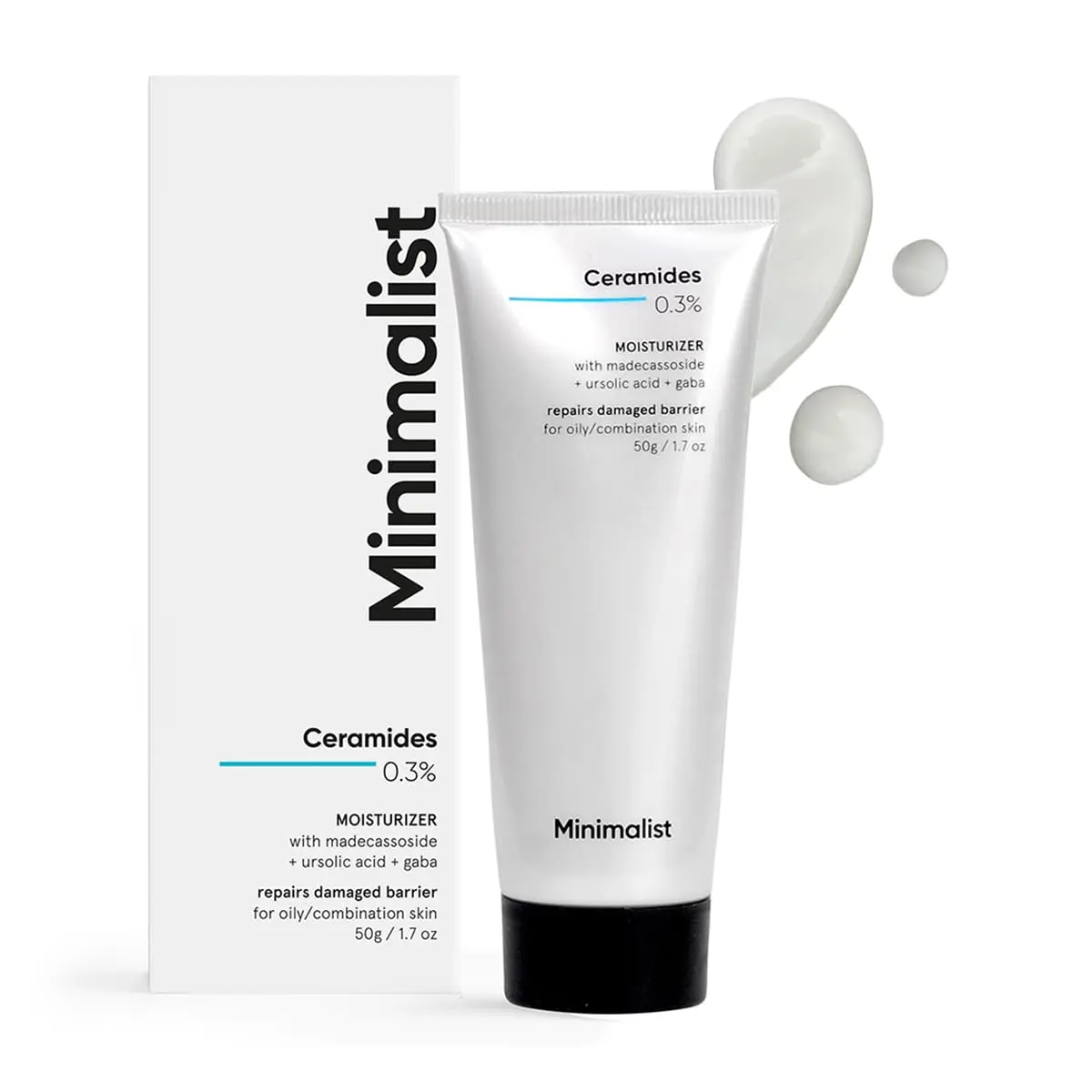 Minimalist Face Moisturizer for Oily Skin &  Barrier Repair | 0.3% Ceramide Madecassoside & Ursolic Acid | For Women & Men | 1.7 Oz / 50 gm