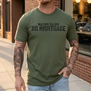 Men's Classic Unisex Streetwear Hoodie Sweatshirt - Short-Sleeve Fabric Top, Walking Talking HR Nightmare Funny Work Humor Tee for Office Workers, Dad Humor Gift