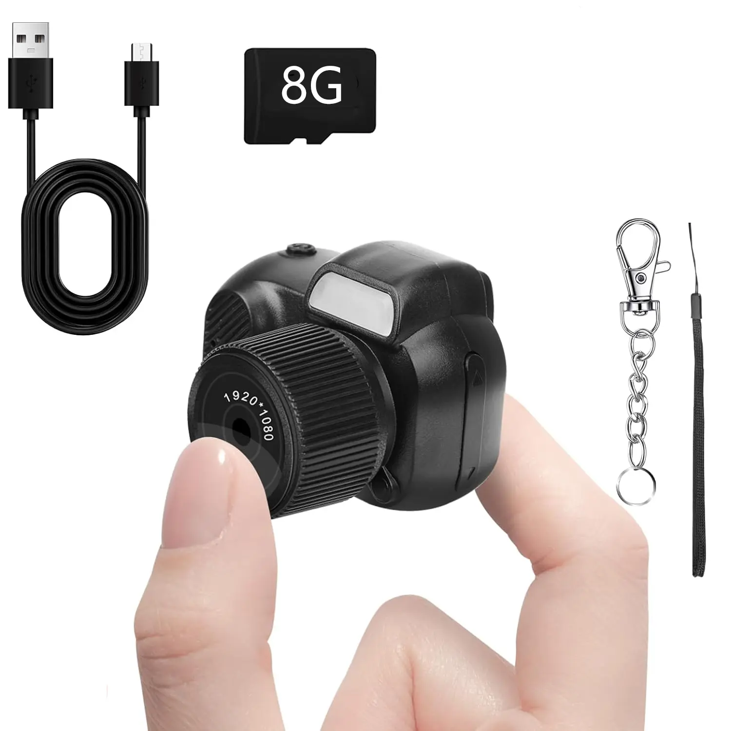 Mini Keychain Camera Retro Micro with 8GB Card, 1080P Retro Snap Digital Camera 6 Filters,0.96'' HD Tiny Vintage Video Recorder for Travel Study Outdoor Activities