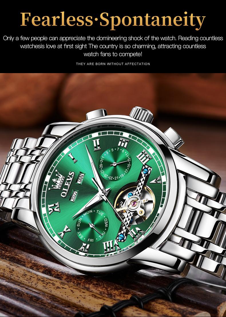 Genuine high-grade luxury hollow design multi-function dial men's watch OLEVS brand flagship new luminous waterproof fully automatic mechanical watch 6607
