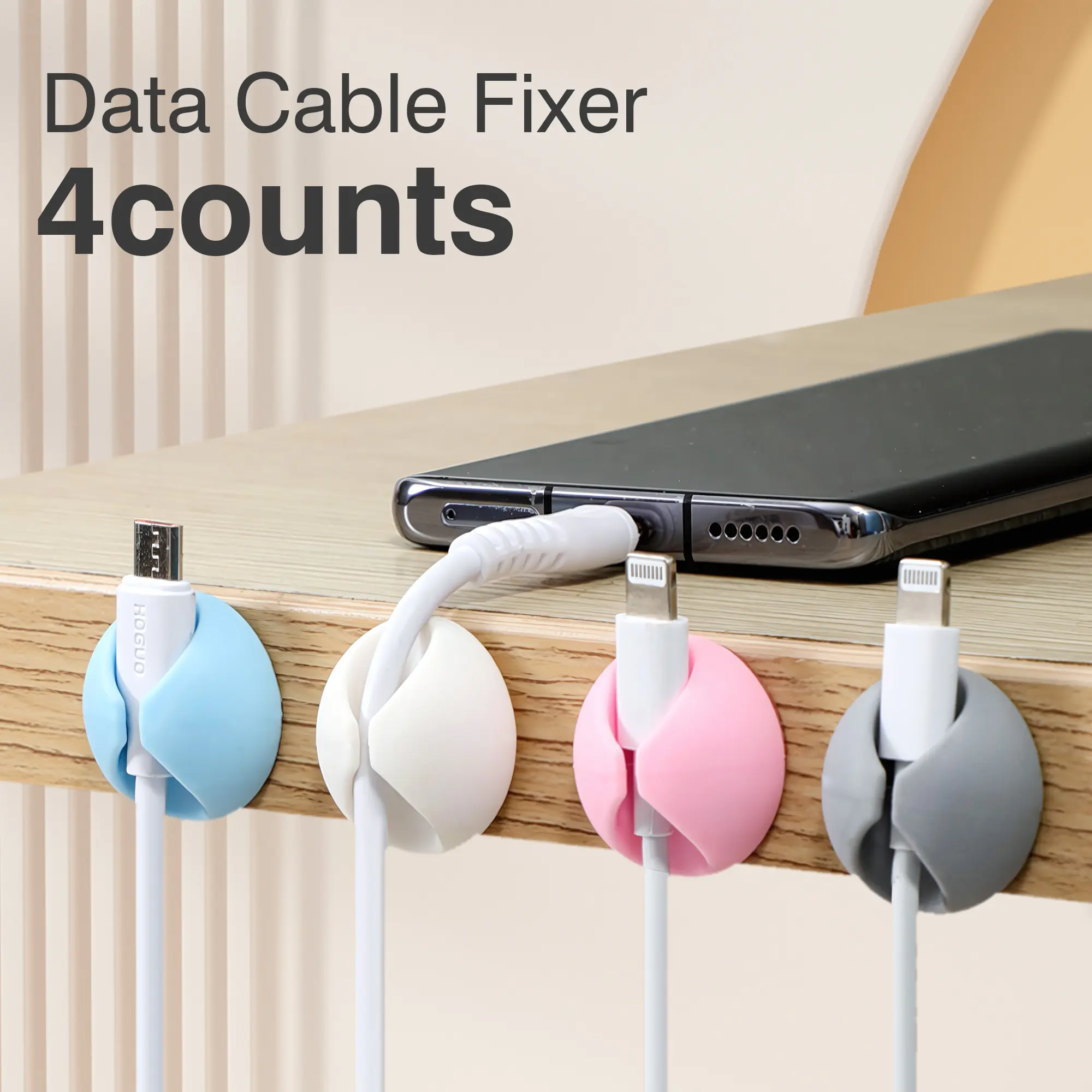4 Counts Convenient Cable Clips, Ultra-Adhesive Compact Cable Holders for Cord Organization Wire Holders for Organizing Power Cables, Phone Chargers, USB Cables