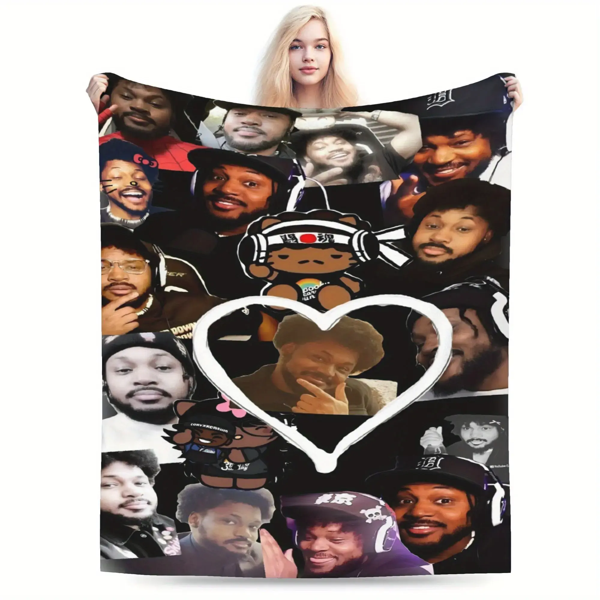 CoryxKenshin Streamer Collage Meme Print Flannel Cooling Blanket - 50*60in Standard Size, All Seasons, Soft Cozy Bedding Throw for Female, Children, Infant, Bedroom Sofa Homegoods, Perfect Gift for Cory Fans Gamers