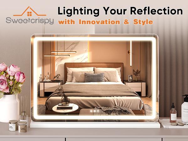 Vanity Mirror with Lights, LED Makeup Mirror with Dimmable 3 Color Modes, Touch Screen Control Vanity Based Mirror Desk Mirror Square White Vanity Mirror with Lights, LED Makeup Mirror with Dimmable 3 Color Modes, Touch Screen Control Vanity Based Mirror Desk Mirror Square White