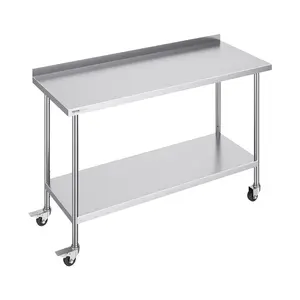 VEVOR 24 x 60 x 40 Inch Stainless Steel Work Table, Commercial Food Prep Worktable with Casters, Heavy Duty Prep Worktable, Metal Work Table with Adjustable Height for Restaurant, Home and Hotel
