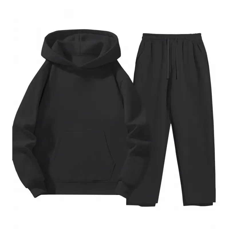 Men's Solid Color Tracksuit Stylish Hoodie & Warm Wide-Leg Pants Set for Comfortable Everyday Wear