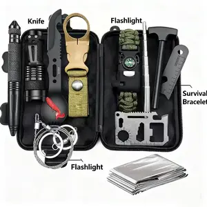 12-in-1 Outdoor Survival Gear Kit, Multifunctional Tools Set for Wilderness Exploration, Self-Defense & First Aid, Ideal for Camping, Hiking, Travel and Car Emergency Rescue