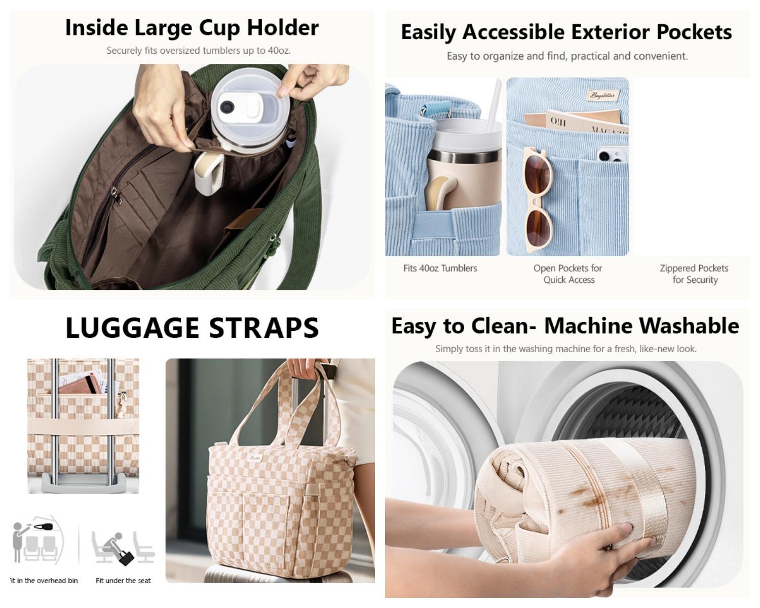 Bagstellar 40 oz cup holder and exterior pockets