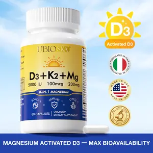 UBIOSKA Vitamin D3 K2 Magnesium Complex | 8-IN-1 Magnesium (Glycinate, Taurate, Malate) to Activates Vitamin D3 | Plus B Vitamins, Zinc & Boron| High Absorption Formula for Sleep, Mood, immunity, Energy & Bone Support