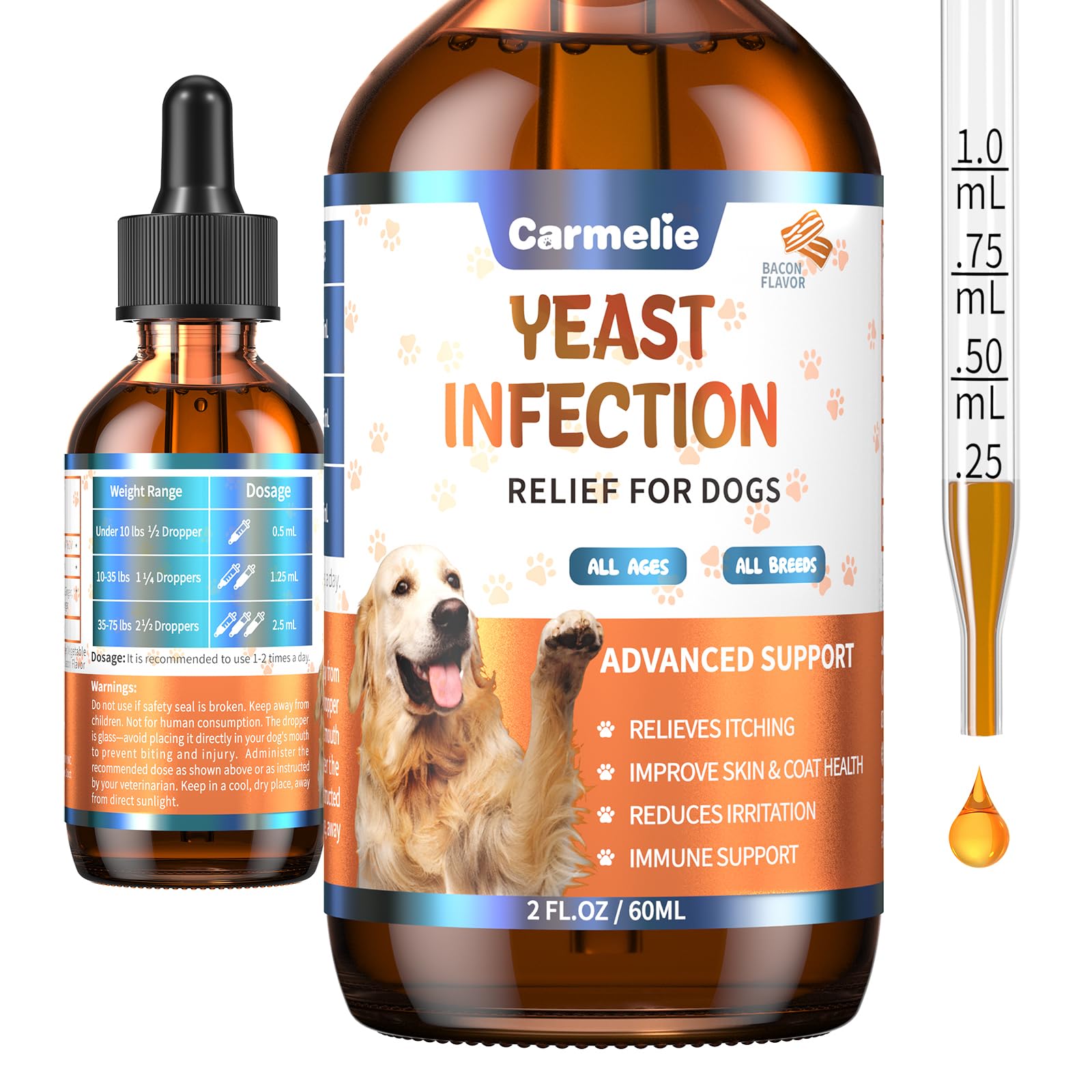 Dog Ear & Skin Relief Drops - Bacon Flavor 60ml - Soothes Itching Supports Healthy Ears Allergy Relief for Dogs Yeast Infection Relief Puppy Cleaner FallFreshness