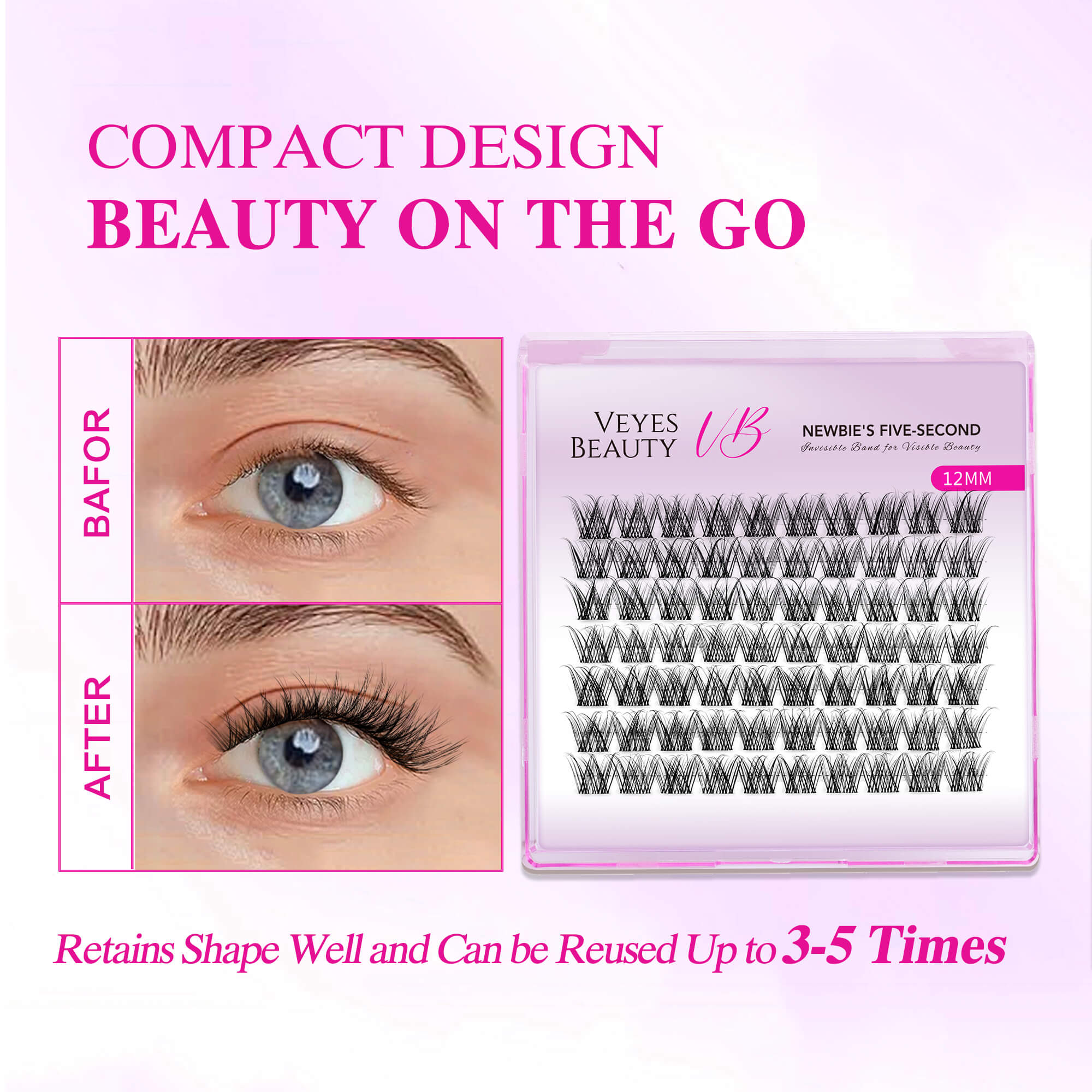 VEYESBEAUTY LuxeBold 10mm-18mm Cluster Lash Single Length Invisible Band Wispy Lightweight Softness Weightless Makeup Eyelash Extensions