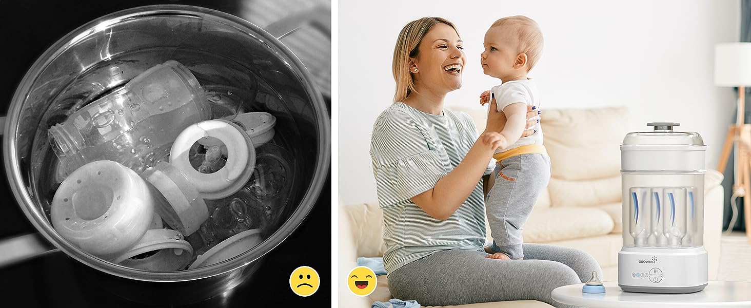 Grownsy Bottle Sterilizer and Dryer, Compact Electric Steam Baby Bottle Sterilizer, Bottle Sanitizer for Baby Bottles, Pacifiers, Pump Parts，Baby Product bottle washer./916