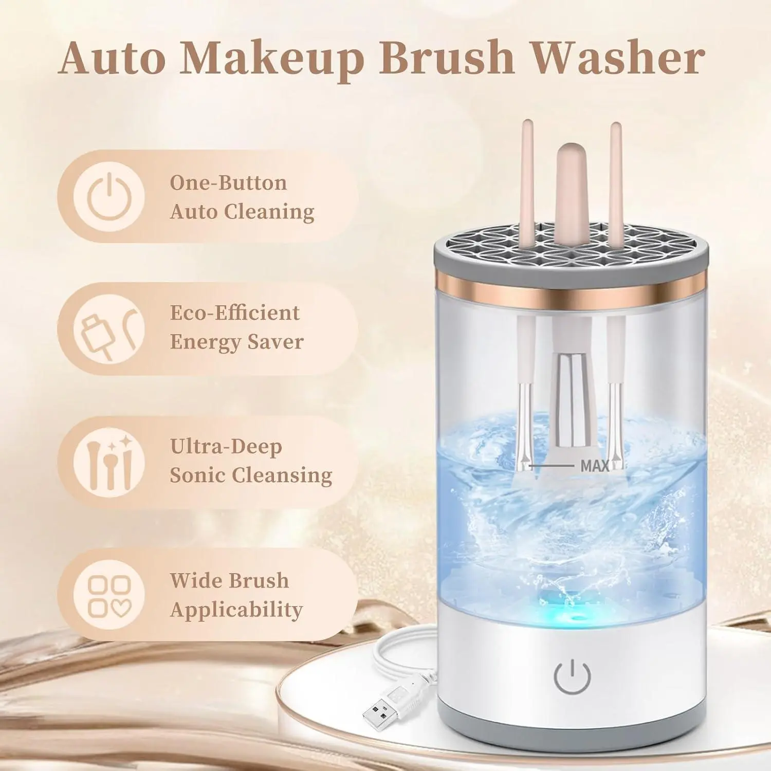 【Summervibes】 Electric Makeup Brush Cleaner withUniversal Silicone Cap, USB Charging CosmeticCleansing Makeup Brush Cleaning Tool, MakeupBrushes Cleaner, Makeup Brush Washer,Professional Makeup Tools for Women