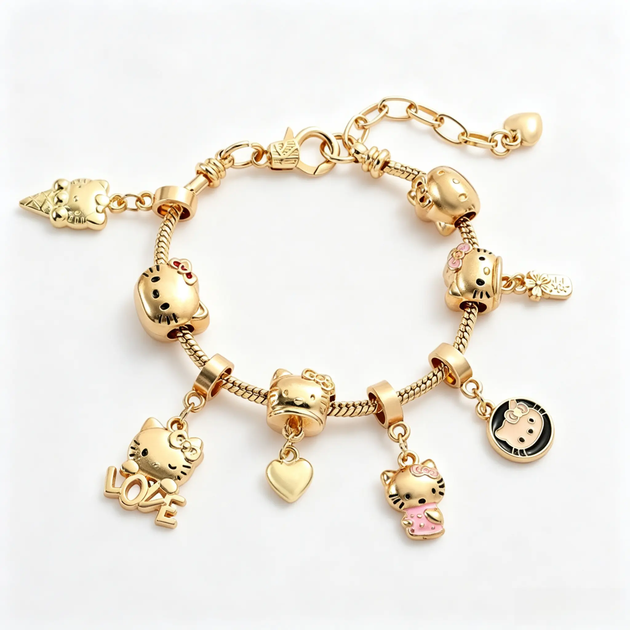 Sanrio Hello Kitty Gold Beaded Bracelet Elastic Stretch Bead Jewelry Gift for Girls Women