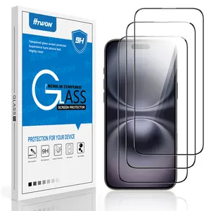 3pcs-Full-coverage tempered glass screen protector for iPhone 16 (6.1-inch), black bezel, comes with easy installation tool, compatible with phone cases, high-definition clear