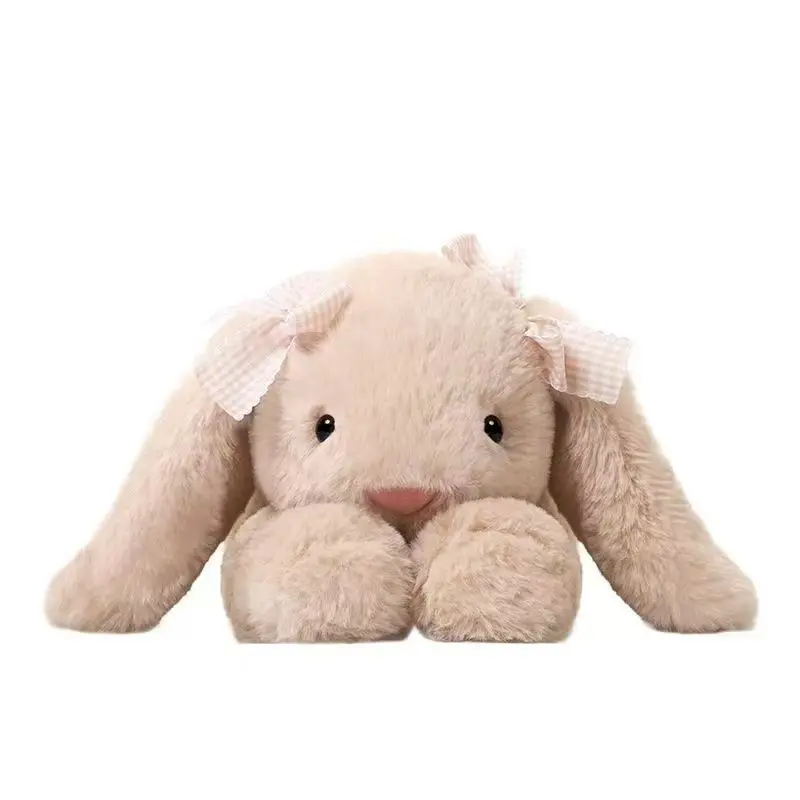 Soft Jimny Bunny Rabbit Doll - Huggable Stuffed Animal with Ribbon Bows, Kawaii Cutecore Room Desk Decor, Care Packages Gifts for Girlfriend
