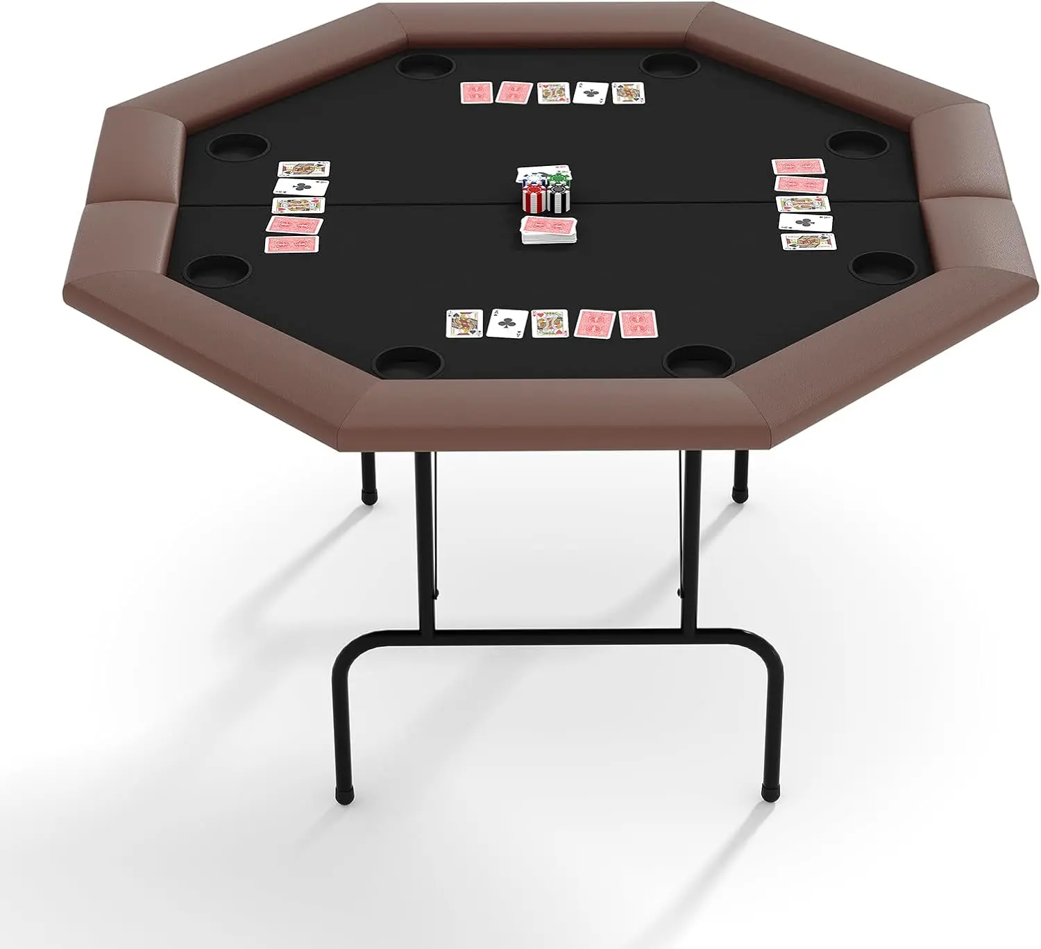 8-Player Poker Table - Foldable Design with Collapsible Legs, Cup Holders | Portable Casino Quality Surface for Texas Holdem, Blackjack & Card Games