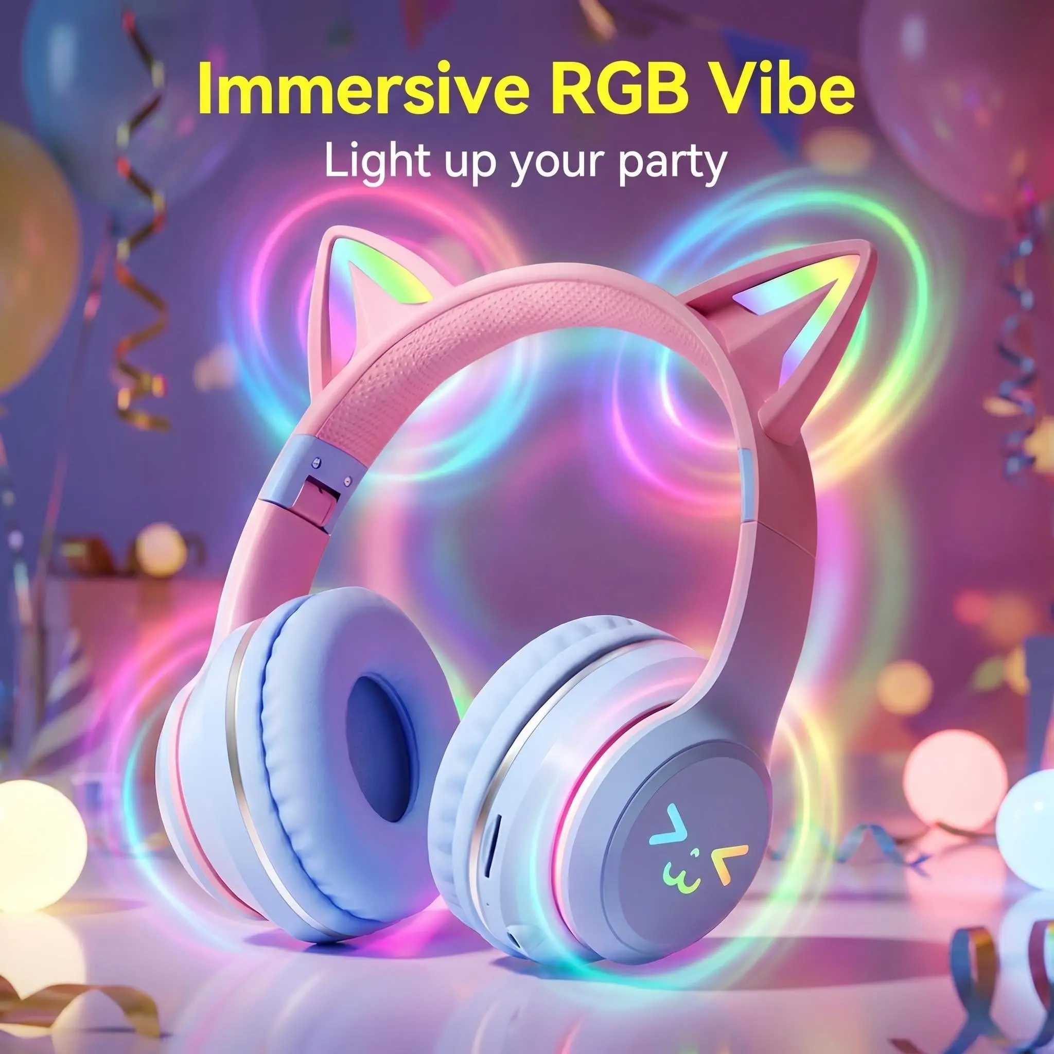 Cat Ear Bluetooth-compatible Headset, Long Battery Life, Gradient Color, Wireless On-Ear Earphones, Compatible with Mobile Devices, Gaming & Communication, Headphones, Audio, Wireless Music Headphones, Wireless Bt Headset