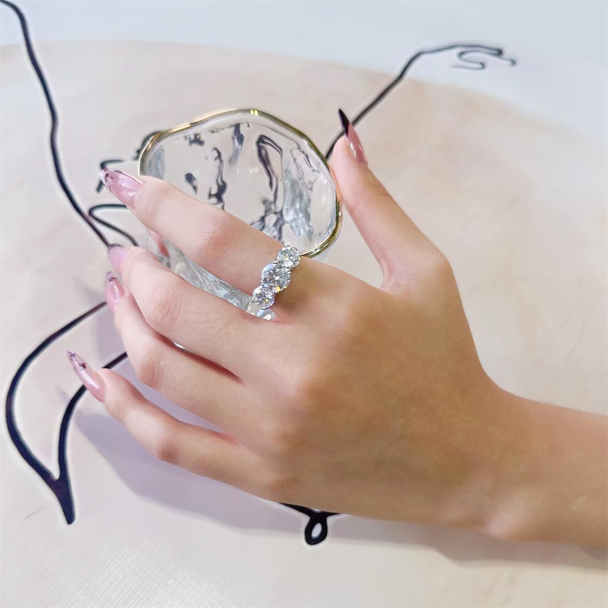 4ct Moissanite Three Stone Prong Engagement Ring Copper Ring Band Jewelry Perfect Birthday Engagement Wedding Anniversary Gift