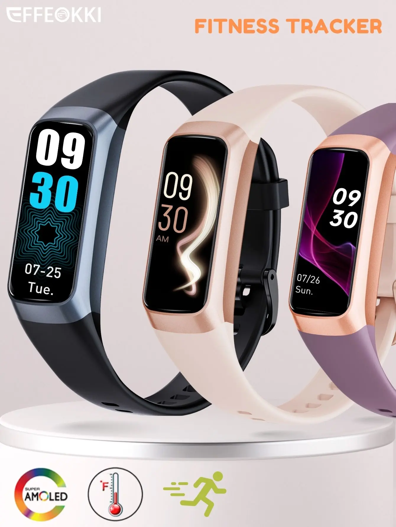Slim AMOLED Smart Bracelet Wearable Fitness Tracker for Men & Women, Adjustable Bluetooth & App Compatibility, Multiple Sports Modes, Inactivity Reminders, Pedometer, Stopwatch, Message Alerts, Calorie & Daily Activity Tracking, for iPhone & Android, Wire