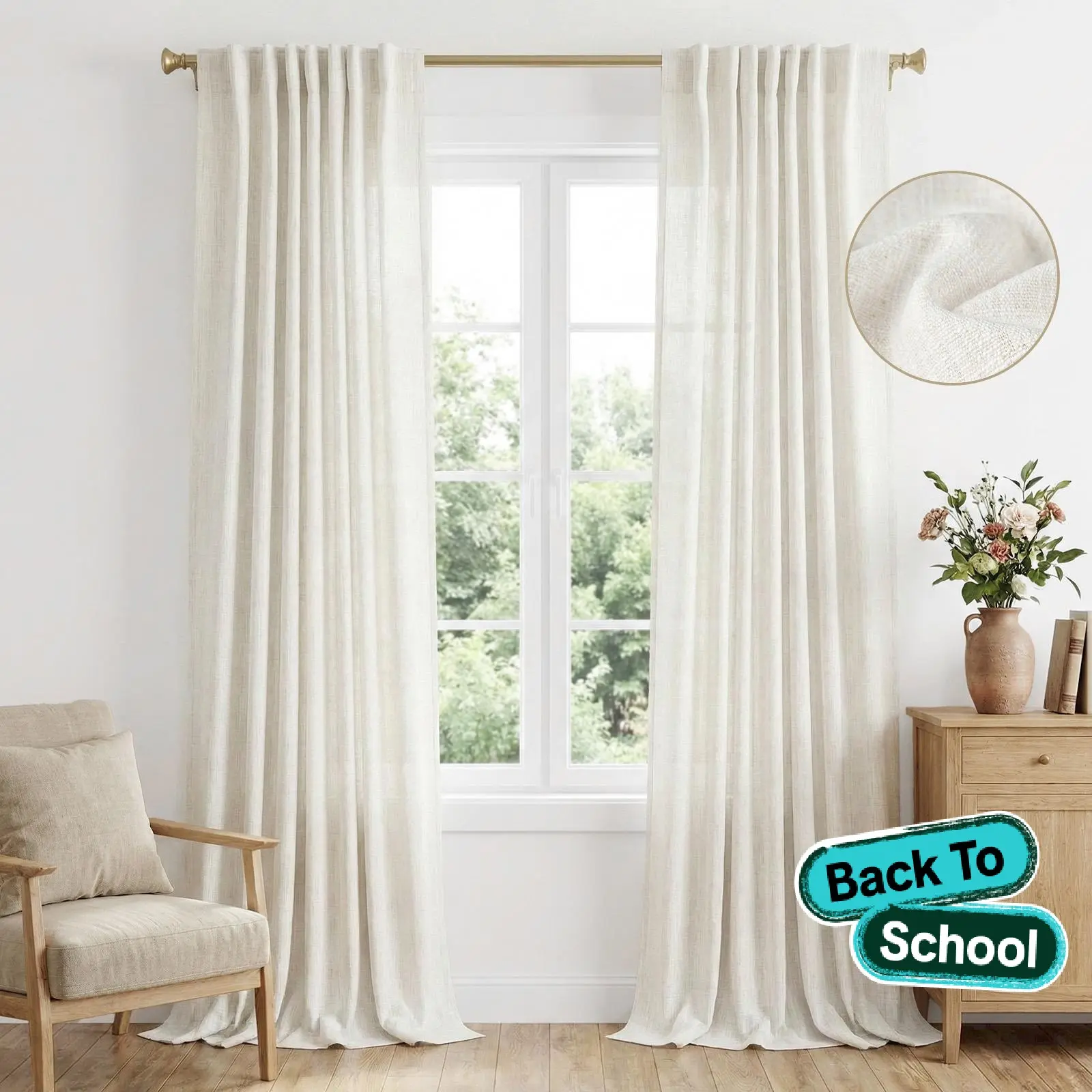 Inovaday | Light Filtering Curtains-2pcs Linen Curtains For Bedroom,Living Room,Unlined Curtains Drapes Back Tab Semi Sheer Privacy Curtains, Farmhouse Outdoorfun,Back To School Renter Friendly/Dorm Essentials,Home Decor
