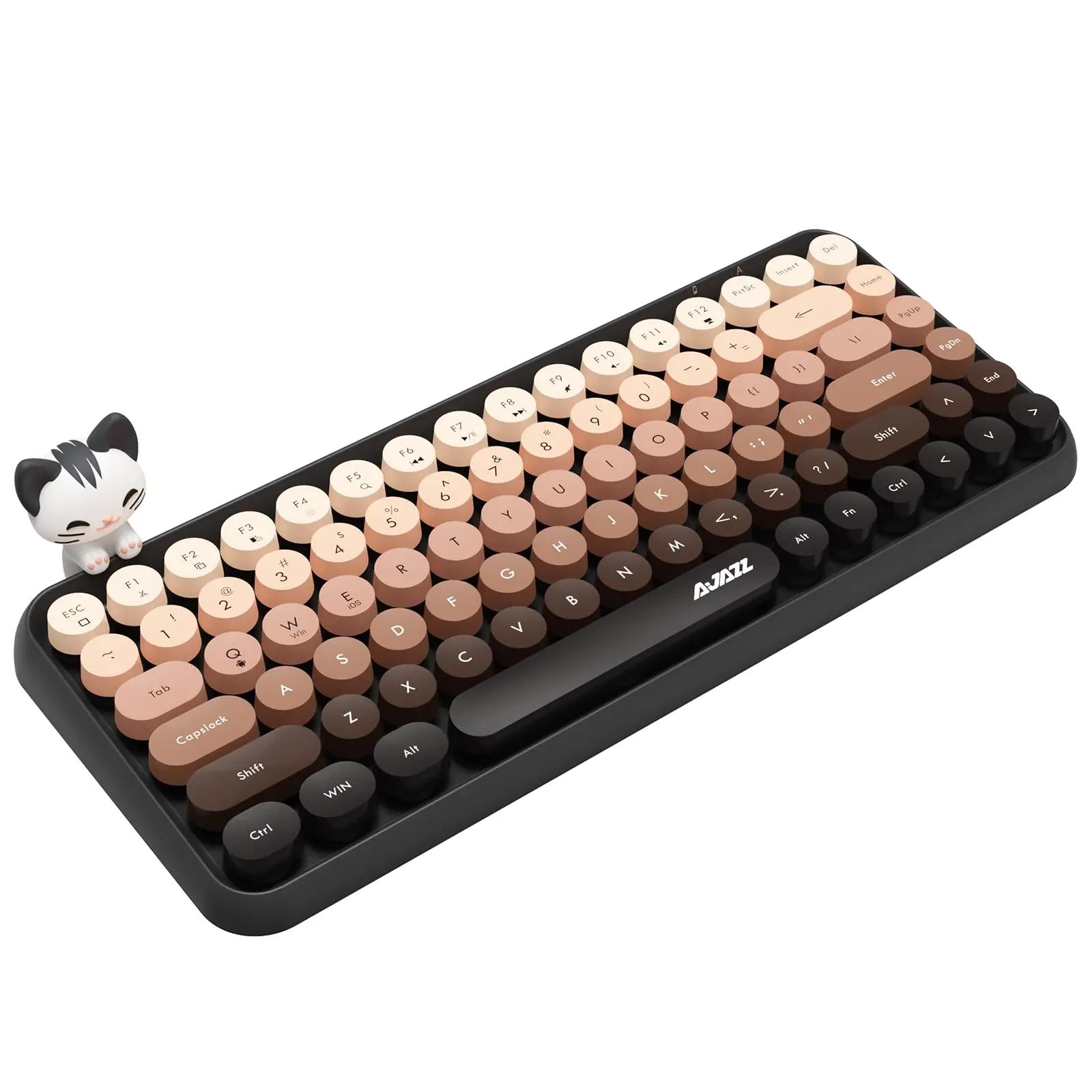308i Wireless Bluetooth Keyboard, Retro Typewriter Design with Gradient Colorful Round Keycaps and Cute Magnetic Cat Doll, 84 Keys, Cute Classic Keyboard, Multi Device Computer Keyboard for iPad/Laptop/PC, Wireless Office Keyboard