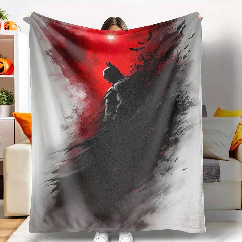 Dark Knight Hero Theme Flannel Blanket, Gothic Silhouette Print, Super Soft Plush Lightweight Warm Breathable Cozy Bedding Throw, Flannel Fabric, Multi-Size, Home & Outdoors Use (Bedroom, Camping) as Home Decor Gift, Gothic Print