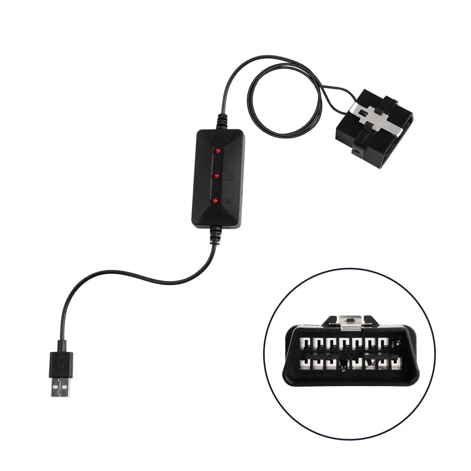 USB Powered Vehicle OBD II Connector Memory Saver Car ECU Emergency Power Supply Cable, Automotive Battery Replacement/Disconnect Tool, Save Settings During Battery Removal