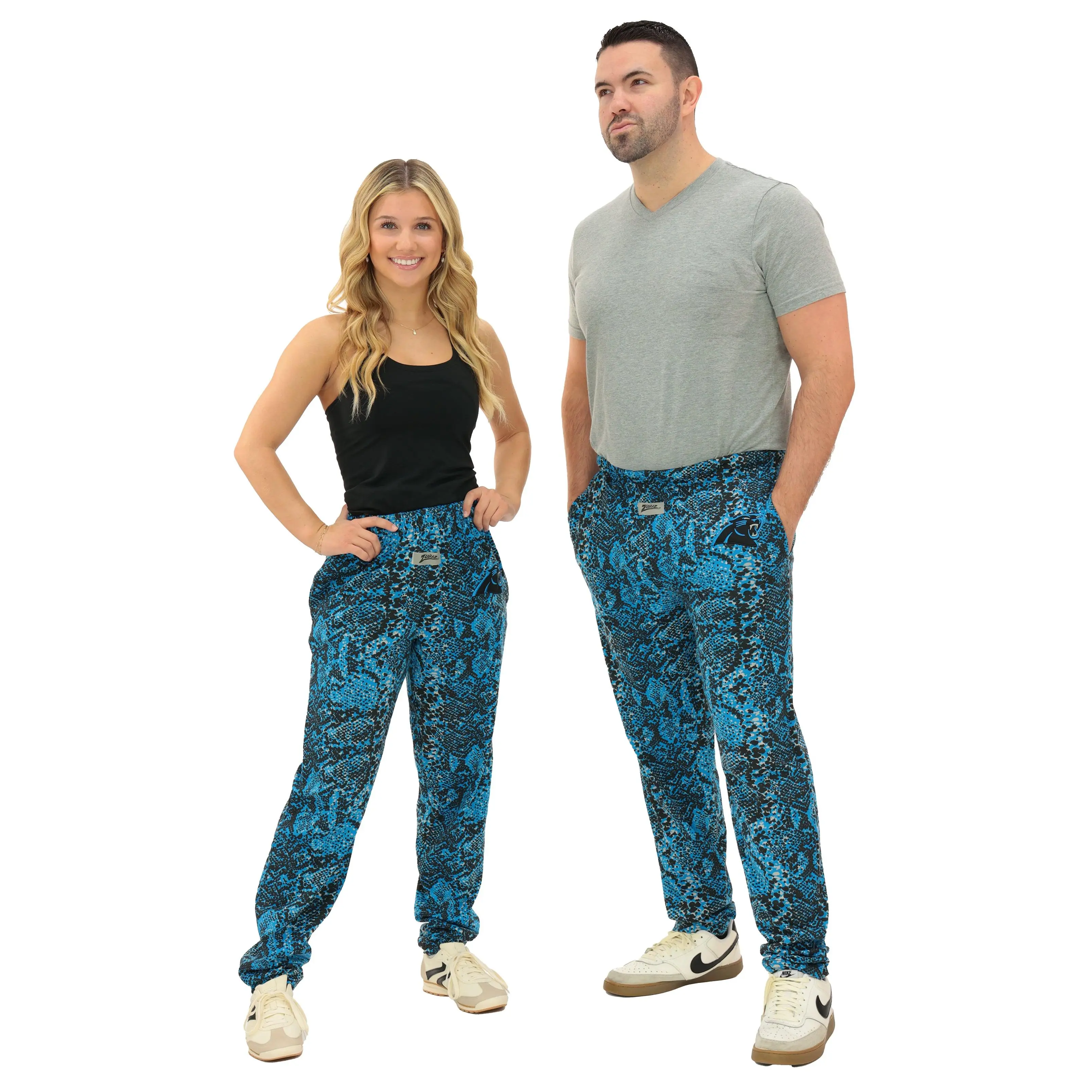 Zubaz NFL Adult Unisex for Men and Women Z88 Embroidered Post Pattern Pants, Carolina Pantshers
