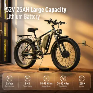 Electric Bike for Adults 43MPH 25Ah 52V Fast Ebike 3000W Peak Dual Motors 26" Full Suspension Fat Tire E Bikes for Men with Hydraulic Brake