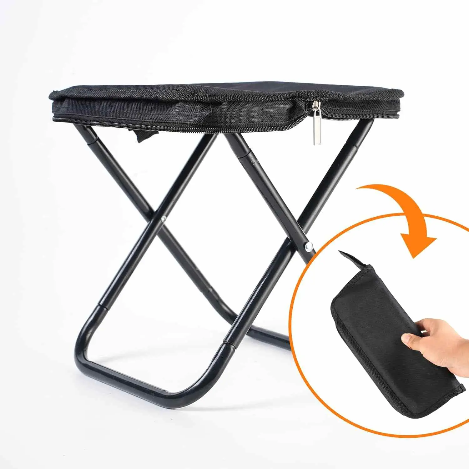 Portable Sturdy Folding Camping Stool - Khaki/Black/Green, Compact Design with Velcro Side Pocket, Lightweight for Easy Storage, Outdoor Hiking & Picnic Use foldingstool tour