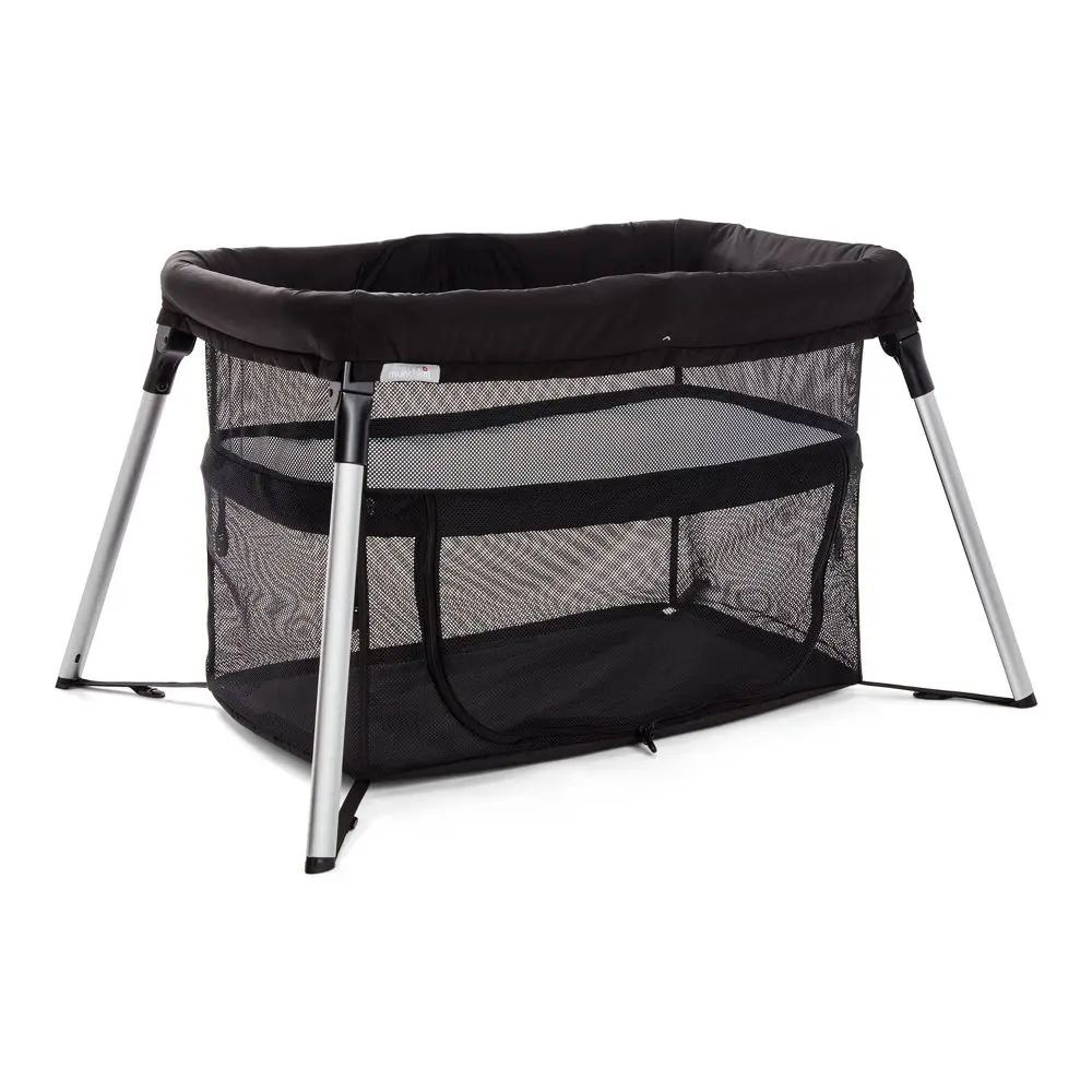 Munchkin Ultra-Lite 3-in-1 Baby Playpen - Portable Crib, Standard Crib, Infant Bassinet with Mesh Fabric, Zip-Open Access, Converts Fast, Black Polyester-Metal Construction