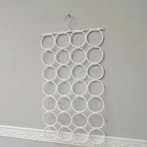 28 Loop Scarf Tie Organizer Rack Metal Woven White Space Saving Closet Hanger 22050