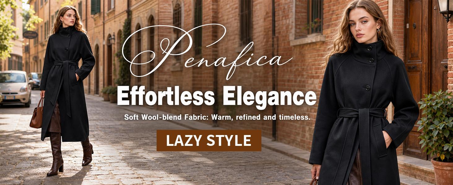 SCUSTY Women's Stand Up Collar Double-Sided Woolen Long Coat For Lazy Style Woolen Coat Long Coat with Wool and High Neck