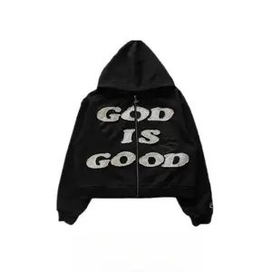 "GOD IS GOOD" Full-Zip Hoodie Sweatshirt Unisex Streetwear with Thorn Crown Graphic Faith Style Soft Fabric Long Sleeve Casual Athletic Loose Fit Oversize Jeans-Matching Pullover Menswear Classic Oversized Crewneck