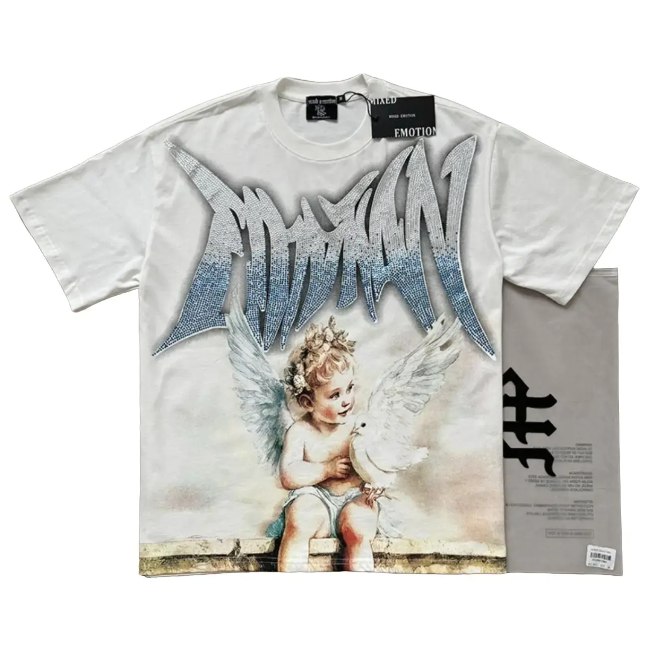 Men's Vintage Washed Oversized Baggy Diamond Angel Graphic Tee - Classic Basic Short-Sleeve Cotton Top with Aesthetics for Streetwear Hip Hop Summer Casual Wear, Shortsleeve