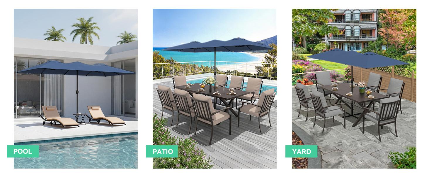 13.6FT Large Patio Umbrella,Outdoor Double-Sided Rectangle Umbrella with Crank,Patio Umbrella for Pool Lawn Garden Backyard