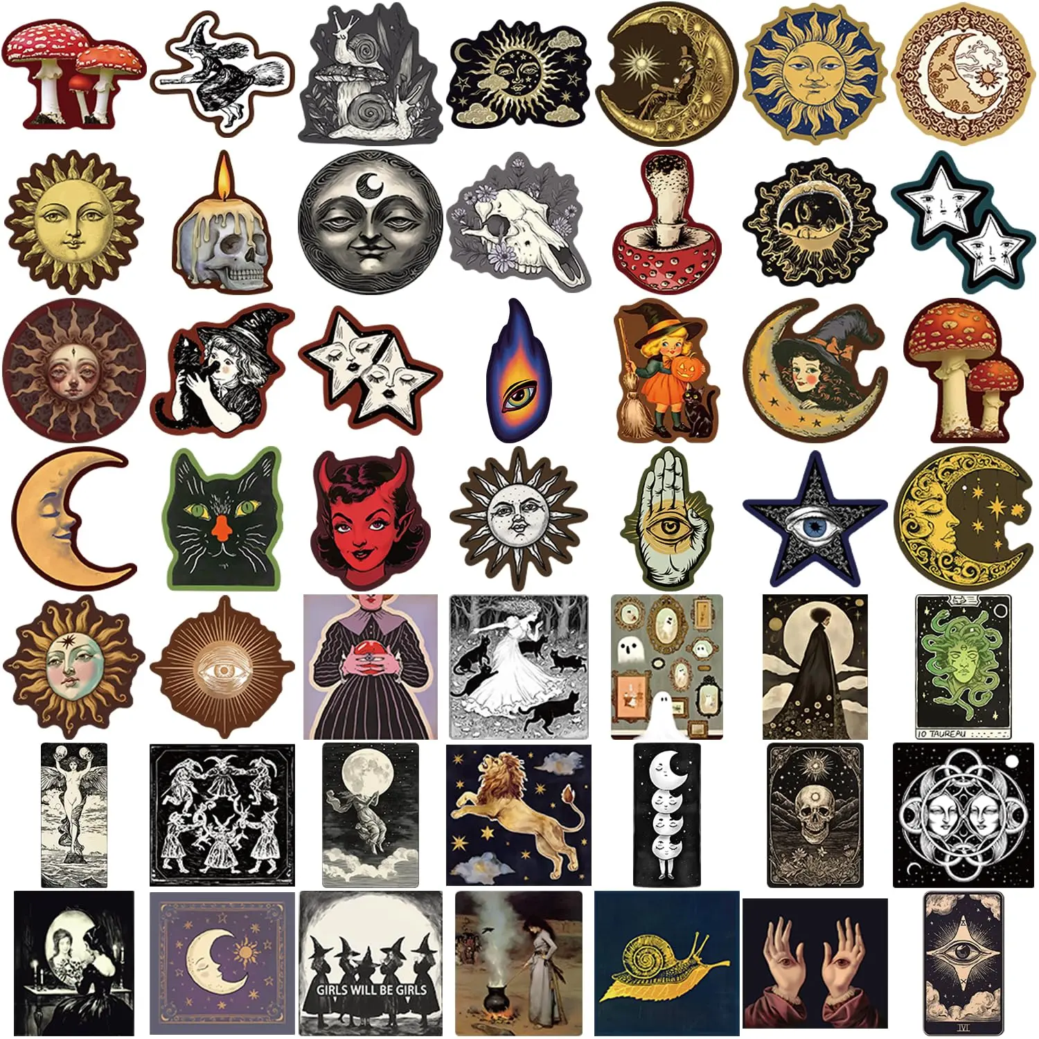 50Pcs Small Size Anime Graffiti Mysterious Celestial Stickers Set, PVC Laminate Waterproof Decorative Decals for Adults, Various Shapes for Laptop, Water Bottle, Suitcase, Art